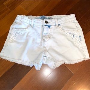 White Embroidered Floral Denim Shorts Bohemian